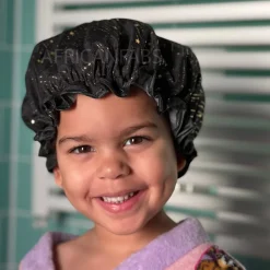 Douchemuts Kind / Shower cap voor kinderen - Zwart Gouden Sterren