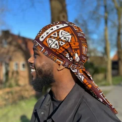 Durag / Du-rag / Do-rag / Bandana - Unisex - Bruine patronen Bogolan