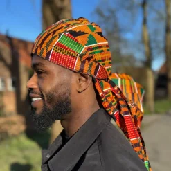 Durag / Du-rag / Do-rag / Bandana - Unisex - Oranje / blauw / groene Kente