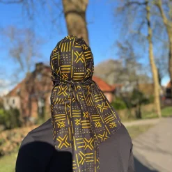 Durag / Du-rag / Do-rag / Bandana - Unisex - Zwart / gele Bogolan