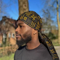 Durag / Du-rag / Do-rag / Bandana - Unisex - Zwart / gele Bogolan