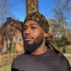 Durag / Du-rag / Do-rag / Bandana - Unisex - Zwart / gele Bogolan