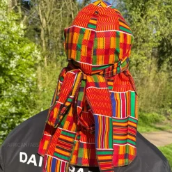 Durag / Du-rag / Do-rag / Bandana - Unisex - Oranje / blauw / groene Kente