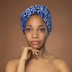 Easy headwrap / hoofddoek - Blauw Ndop Kameroen