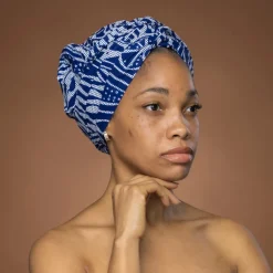 Easy headwrap / hoofddoek - Blauw Ndop Kameroen