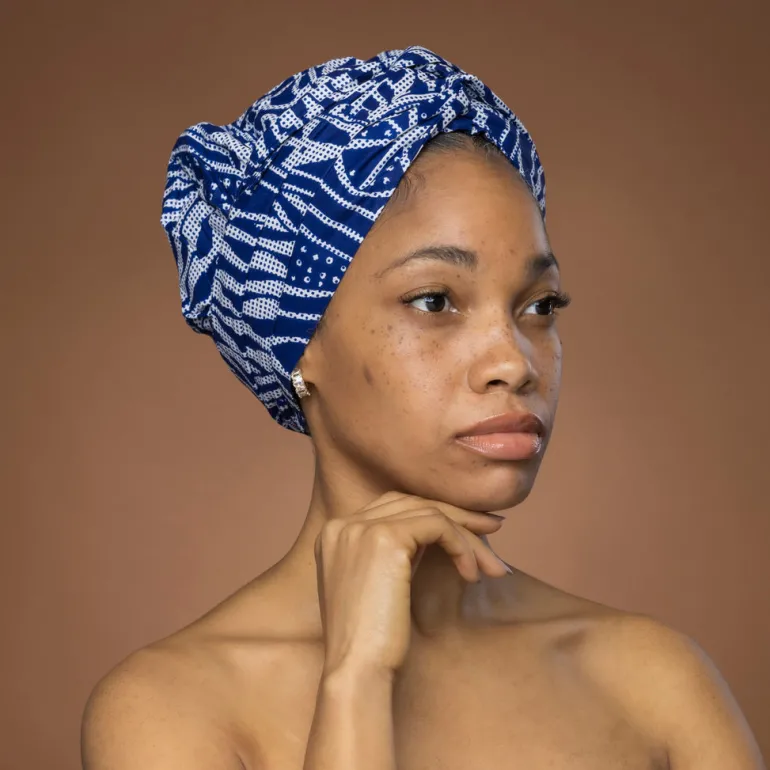 Easy headwrap / hoofddoek - Blauw Ndop Kameroen