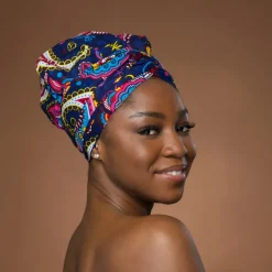 Easy headwrap / hoofddoek - Blauw Roze Paisle
