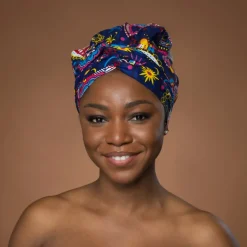 Easy headwrap / hoofddoek - Blauw Roze Paisle