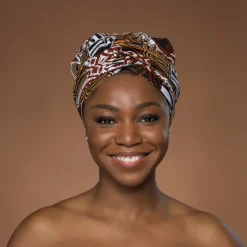 Easy headwrap / hoofddoek - Bruin Bogolan Mozaïek
