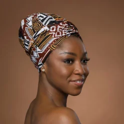 Easy headwrap / hoofddoek - Bruin Bogolan Mozaïek