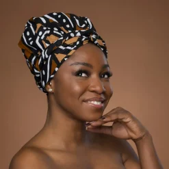 Easy headwrap / hoofddoek - Bruin & Beige Bogolan