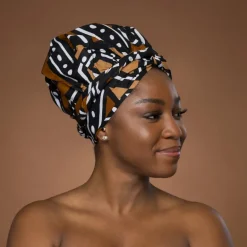 Easy headwrap / hoofddoek - Bruin & Beige Bogolan