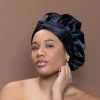 Easy headwrap / hoofddoek Large - Satijnen binnenkant - Zwart