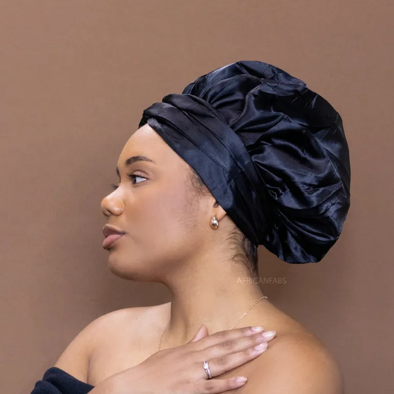 Easy headwrap / hoofddoek Large - Satijnen binnenkant - Zwart