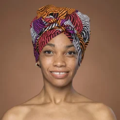 Easy headwrap / hoofddoek - Oranje & Paars Concentric