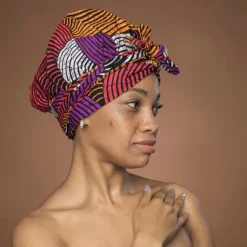 Easy headwrap / hoofddoek - Oranje & Paars Concentric