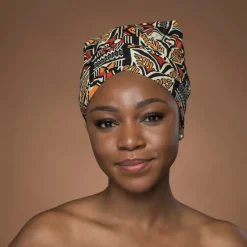Easy headwrap / hoofddoek - Rood & Oranje Bogolan Symbolen