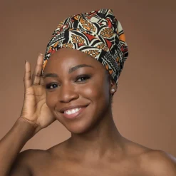 Easy headwrap / hoofddoek - Rood & Oranje Bogolan Symbolen