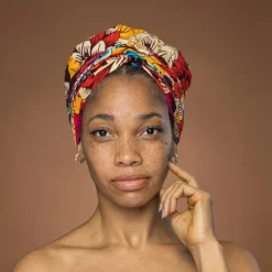 Easy headwrap / hoofddoek - Rood & Blauw Bloemen
