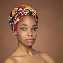 Easy headwrap / hoofddoek - Rood & Blauw Bloemen
