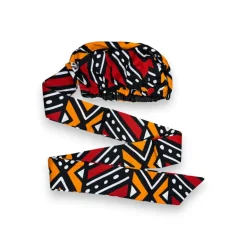 Easy headwrap / hoofddoek - Rood en oranje Bogolan