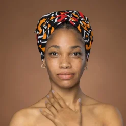 Easy headwrap / hoofddoek - Rood en oranje Bogolan