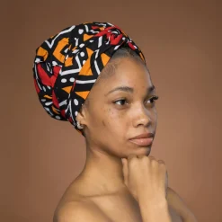 Easy headwrap / hoofddoek - Rood en oranje Bogolan