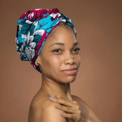 Easy headwrap / hoofddoek - Roze & Teal Bloemen