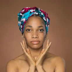 Easy headwrap / hoofddoek - Roze & Teal Bloemen