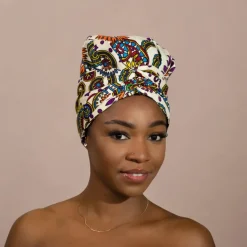 Easy headwrap / hoofddoek - Satijnen binnenkant - Witte Paisley