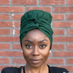 Easy headwrap / hoofddoek - Satijnen binnenkant - Groen - Katoen