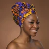 Easy headwrap / hoofddoek - Satijnen binnenkant - Geel & Paars Bloemen