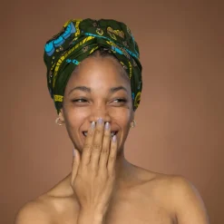 Easy headwrap / hoofddoek - Satijnen binnenkant - Groen Botanical Flow