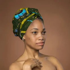 Easy headwrap / hoofddoek - Satijnen binnenkant - Groen Botanical Flow