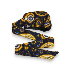 Easy headwrap / hoofddoek - Satijnen binnenkant - Blauw Geel Paisley