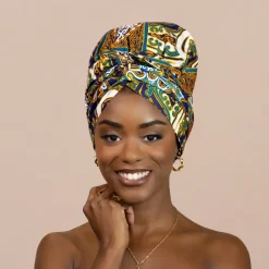 Easy headwrap / hoofddoek - Satijnen binnenkant - Blauwe mix