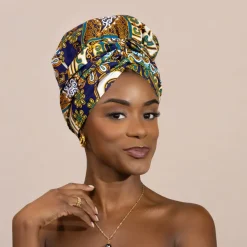 Easy headwrap / hoofddoek - Satijnen binnenkant - Blauwe mix