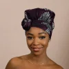 Easy headwrap / hoofddoek - Satijnen binnenkant - Paars Diamonds