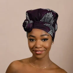 Easy headwrap / hoofddoek - Satijnen binnenkant - Paars Diamonds