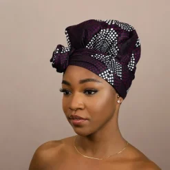 Easy headwrap / hoofddoek - Satijnen binnenkant - Paars Diamonds