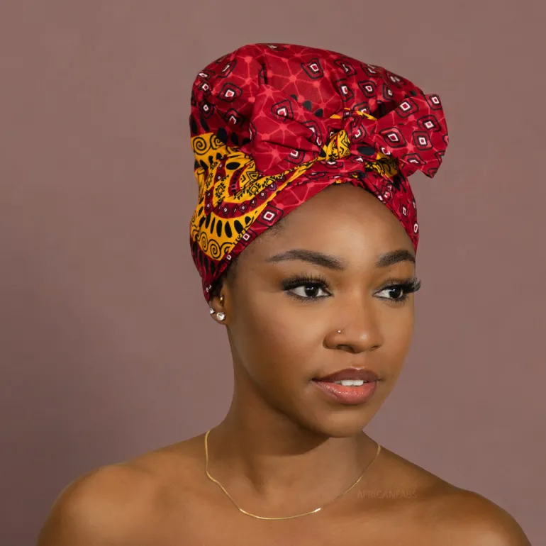 Easy headwrap / hoofddoek - Satijnen binnenkant - Rode Dotted Patterns
