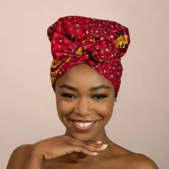 Easy headwrap / hoofddoek - Satijnen binnenkant - Rode Dotted Patterns