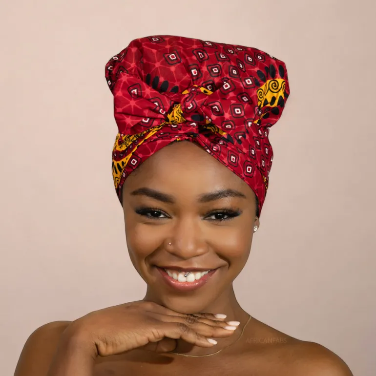 Easy headwrap / hoofddoek - Satijnen binnenkant - Rode Dotted Patterns