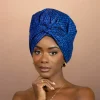 Easy headwrap / hoofddoek - Satijnen binnenkant - Blauw blocks