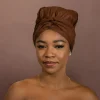 Easy headwrap / hoofddoek - Satijnen binnenkant - Bruin