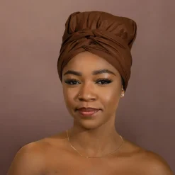 Easy headwrap / hoofddoek - Satijnen binnenkant - Bruin