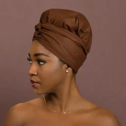 Easy headwrap / hoofddoek - Satijnen binnenkant - Bruin