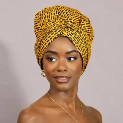 Easy headwrap / hoofddoek - Satijnen binnenkant - Donkergeel
