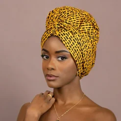 Easy headwrap / hoofddoek - Satijnen binnenkant - Donkergeel
