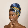 Easy headwrap / hoofddoek - Satijnen binnenkant - Blauw / zwart